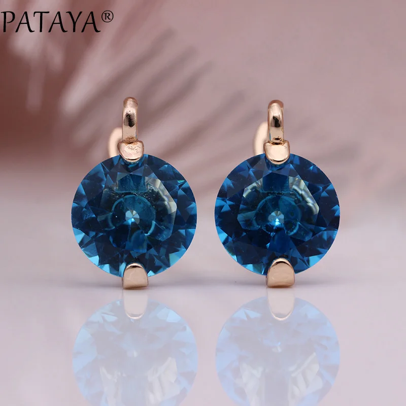 Sea Blue 11,11 PATAYA, новинка, специальная цена, женские длинные круглые серьги, сферические серьги, 585 розовое золото, круглый натуральный циркон, модное ювелирное изделие - Окраска металла: Sea Blue