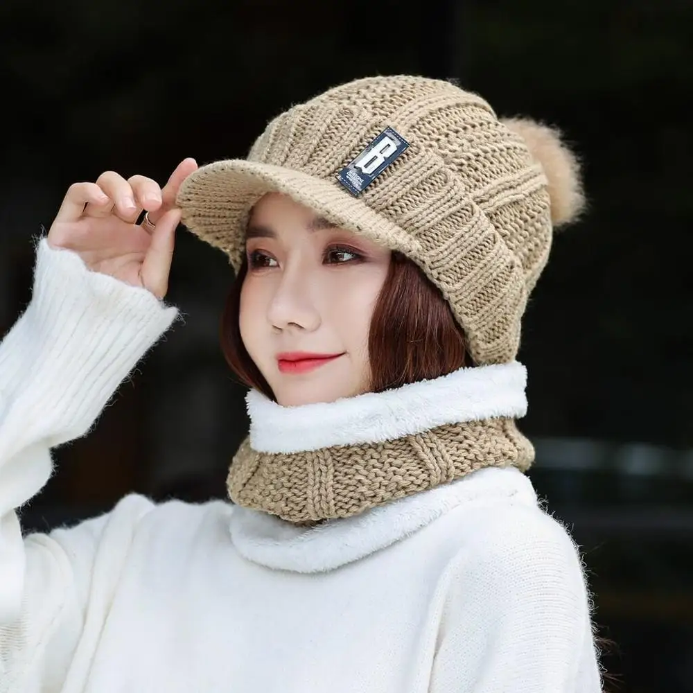 Зимние шапки для женщин Skullies Beanie, зимняя шапка для девочек, шерстяной шарф, шапка, набор s, Балаклава, маска, шапка, вязаная шапка