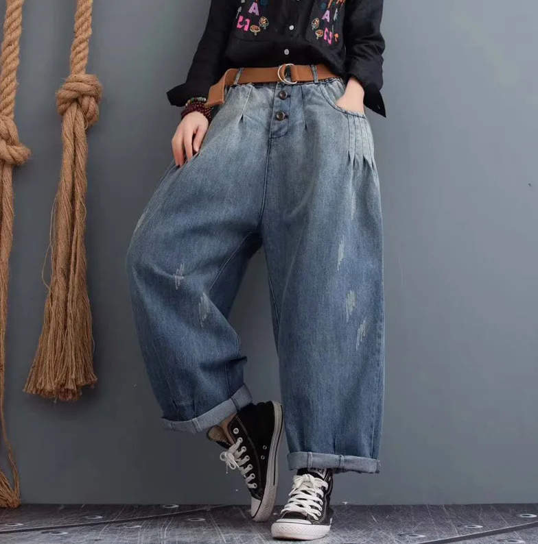 Джинсы женские в стиле ретро свободные универсальные брюки из денима с