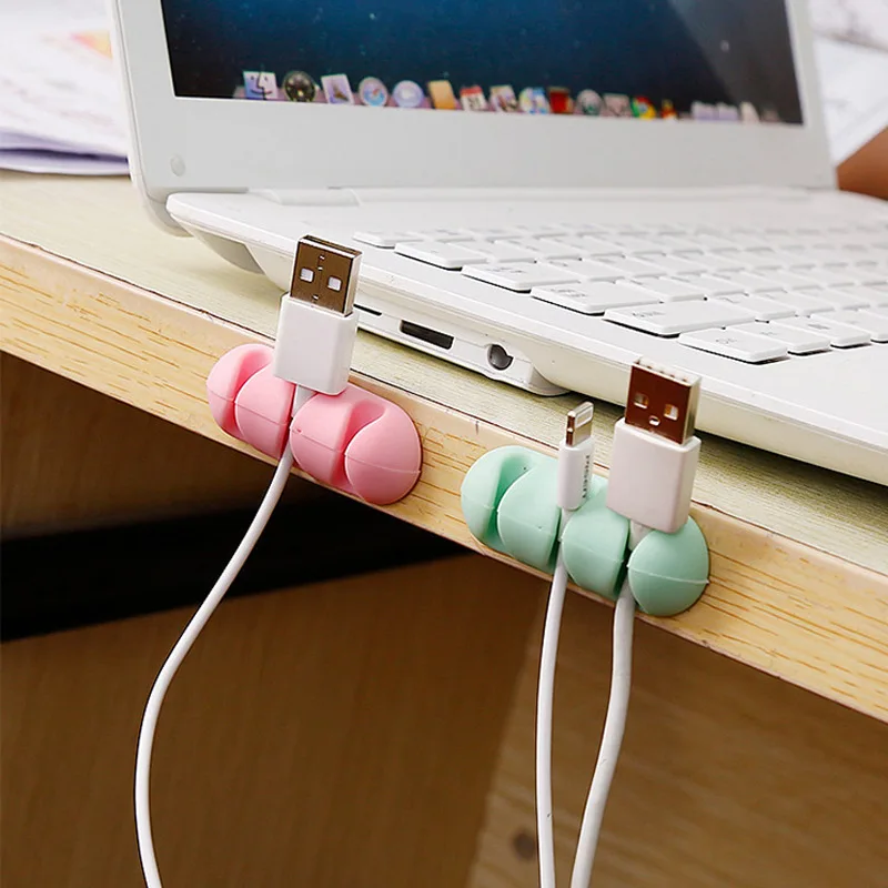 

2PCS USB Cable Organizer Cable Clamp Wire Winder Headphone Earphone Holder Cord Silicone Clip Phone Line Desktop Management