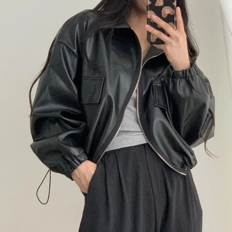 Уличная Женская куртка из искусственной кожи осенне-зимние модные свободные