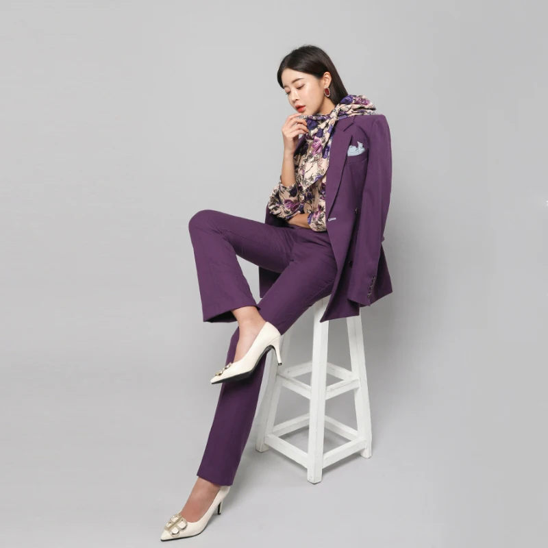 

Summer Spring Formal Fashion Business Uniform Women Pant Suits 2 Piece Set Slim Blazer Jacket Office Lady Pantsuit
