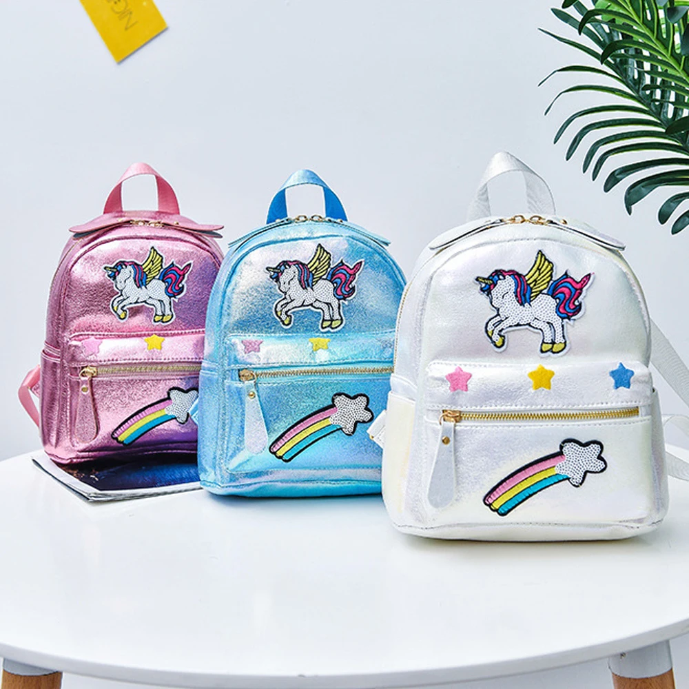 

Korean version Unicorn Backpack for Girls PU Leather Women Mini Laser Backpack Ptgirl Shoulder Travel Bags Rainbow Schoolbag Sac