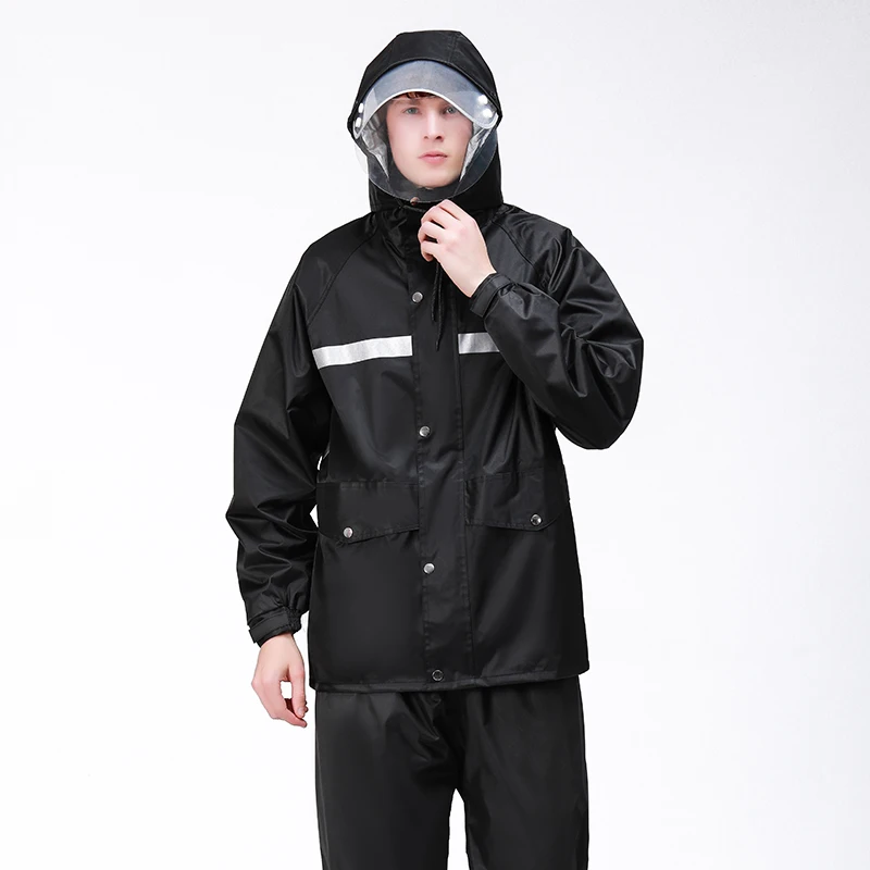 

Outdoor Waterproof Nylon Raincoat Jacket Set Hiking Men Raincoat Black With Hood Stylish Chubasquero Hombre Rain Gear 60YY