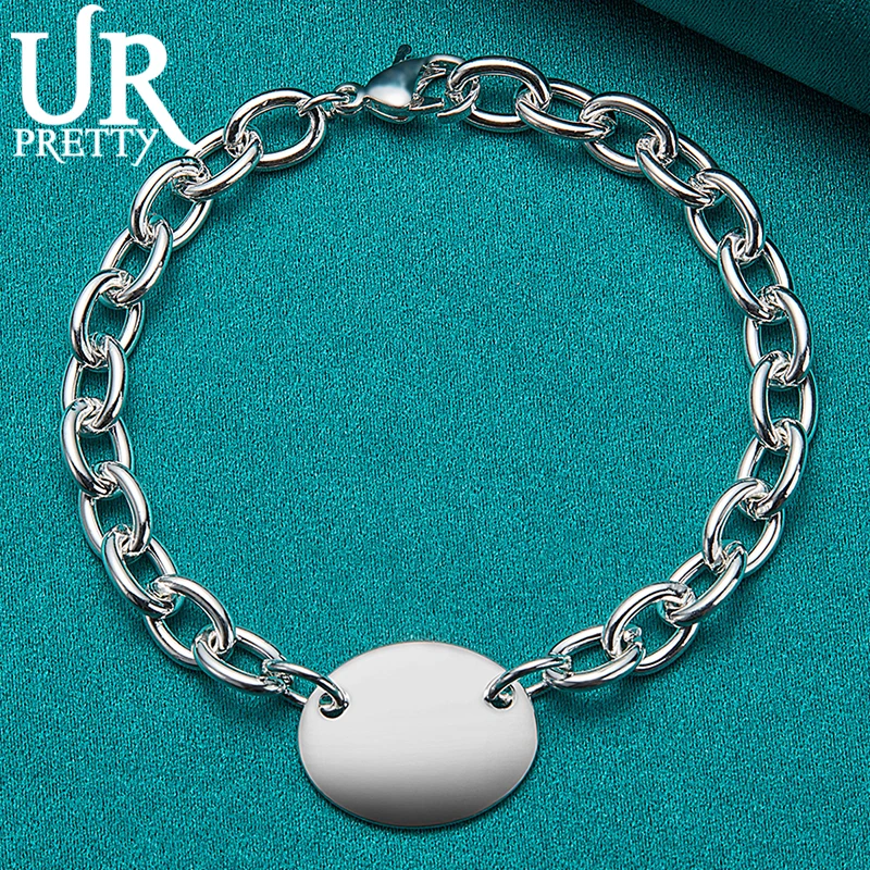 

URPRETTY 925 Sterling Silver Oval Chain Bracelet For Man Women Engagement Wedding Charm Party Jewelry