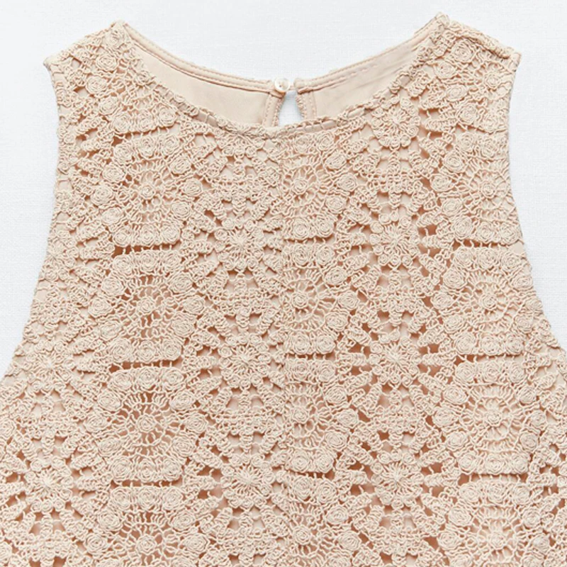 

2021 Women Summer New Vintage Hook Flower Sleeveless Elegant Casual Sexy Beach Party Playsuits Monos Mujer
