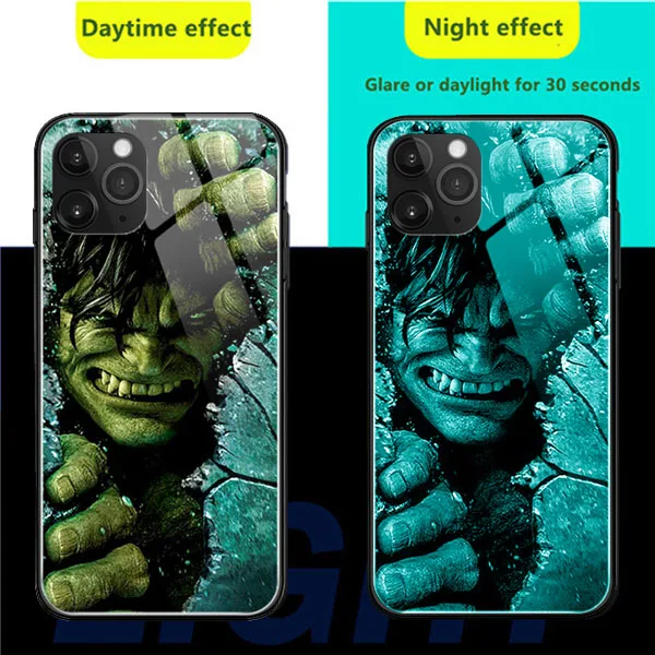 Marvel Человек-паук Бэтмен световой Стекло чехол для iPhone XR XS MAX 7 6 8 плюс Черная пантера Железный человек чехол телефона для iPhone X 10