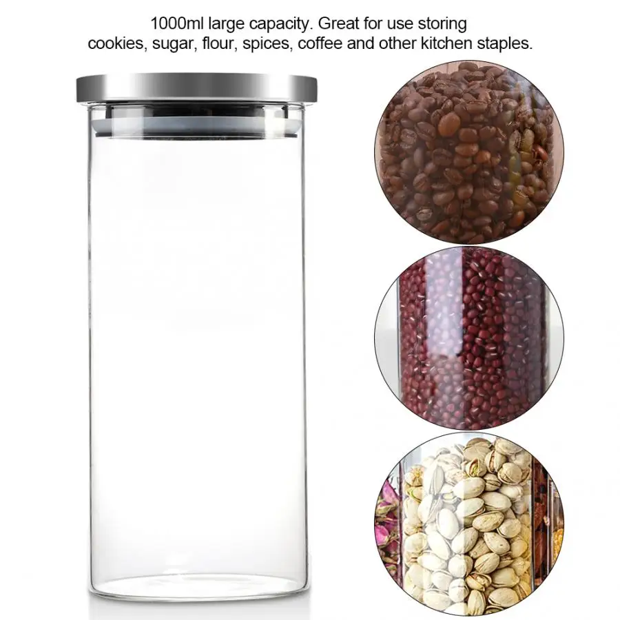 1000ML Tea Coffee Sugar Storage Jars Transparent Glass And Lids Bottle Containers Home Kitchen Organization | Дом и сад