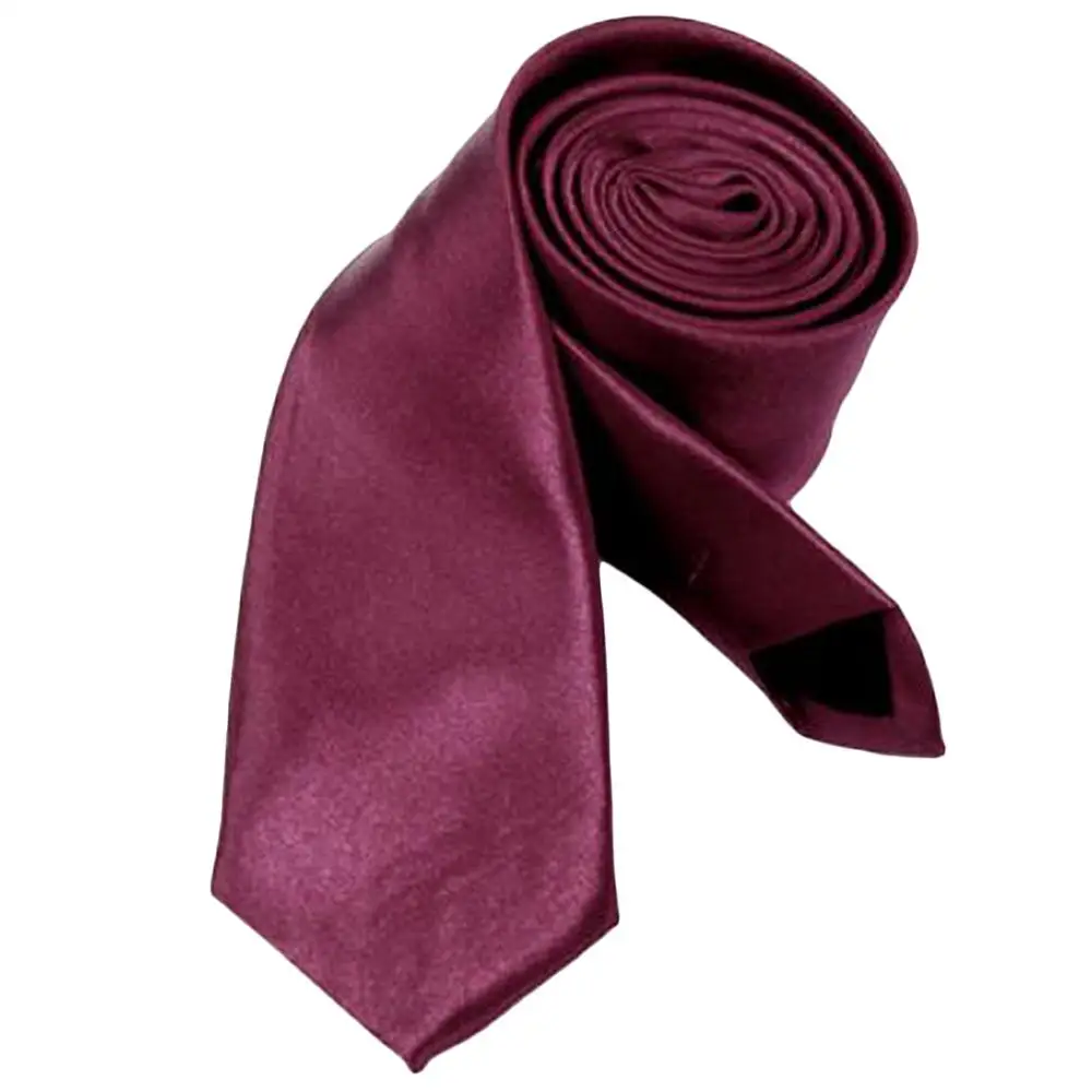 Новинка Модный повседневный узкий галстук унисекс на шею однотонный бордовый |