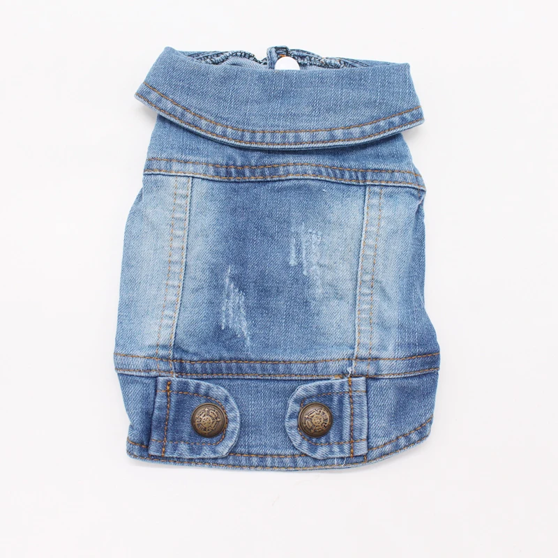 Весенний джинсовый синий жилет для щенков с отложным воротником без рукавов