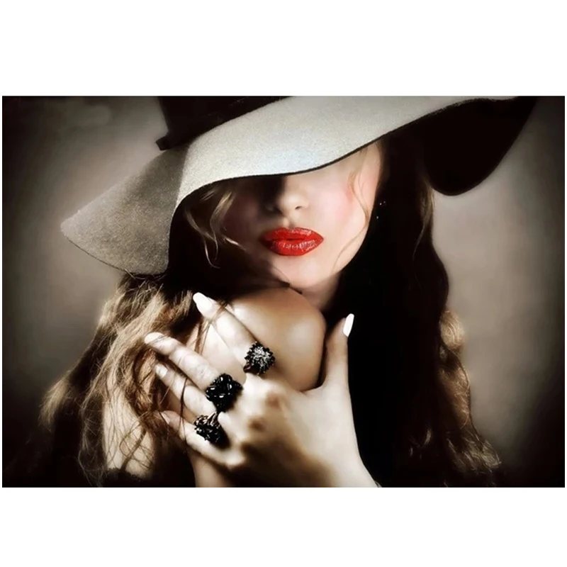 5D Diy Алмазная вышивка продажи сексуальные красные губы шляпа Красота алмазов