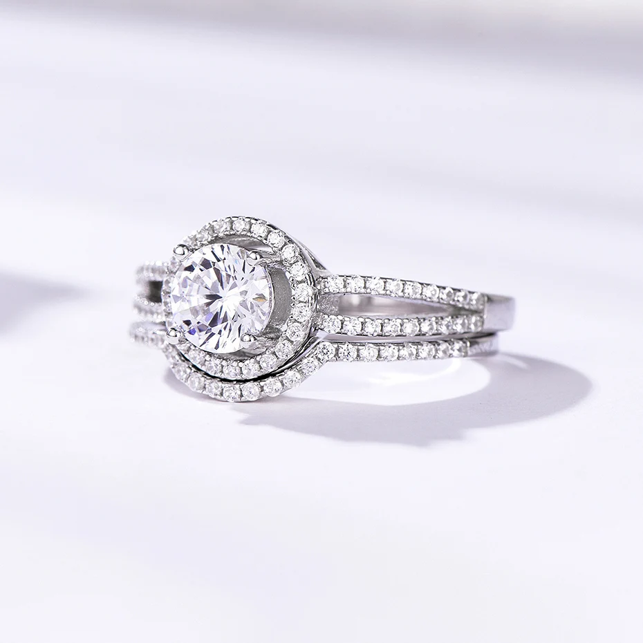 Kuolit 0.8ct Sona бриллианты кольца для женщин 925 пробы Серебряное кольцо круглая огранка камень обручение невесты подарки ювелирные украшения