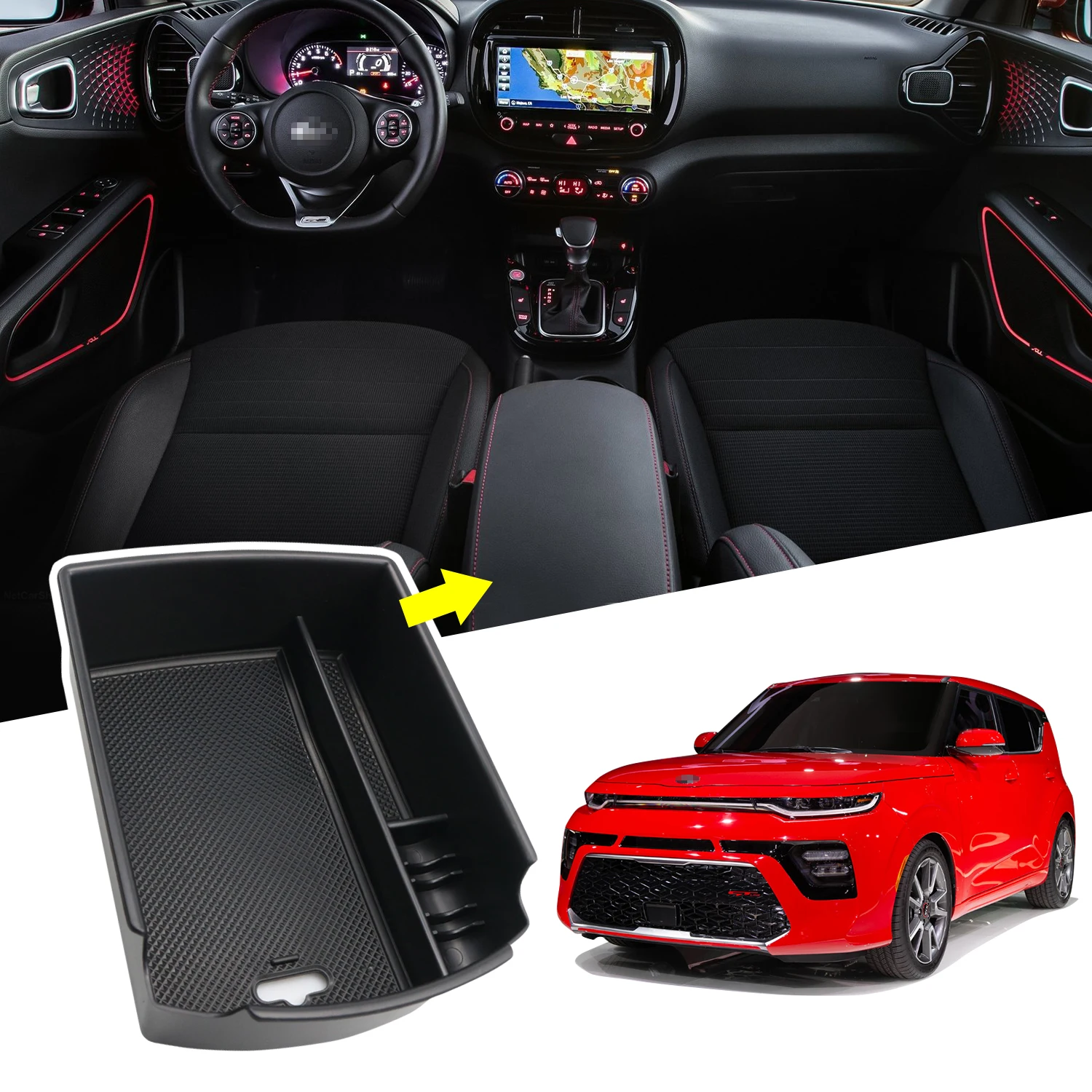 

RUIYA ящик для хранения в подлокотнике автомобиля для Soul EV 3th/Soul Booster 2020, центральный контейнер управления, автомобильный органайзер для интерь...