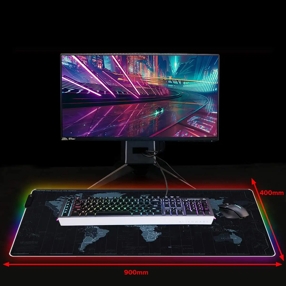 RGB игровой коврик для мыши большой компьютерный со светодиодной клавиатурой