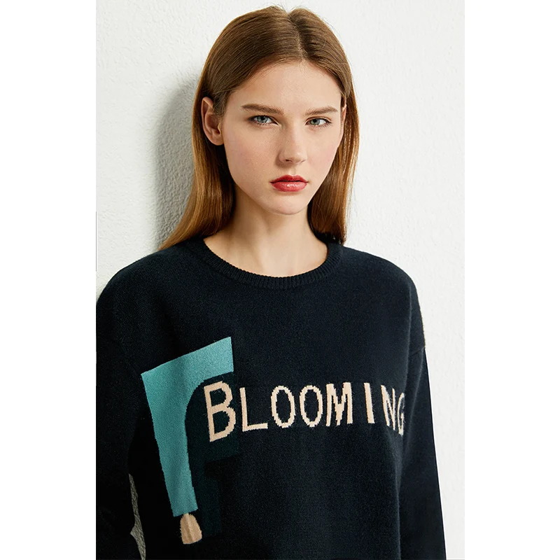 AMII Minimalism Autumn Winter Sweaters For Women Fashion Oneck Letter Loose Oversized Sweater Women's 12070390 | Женская одежда