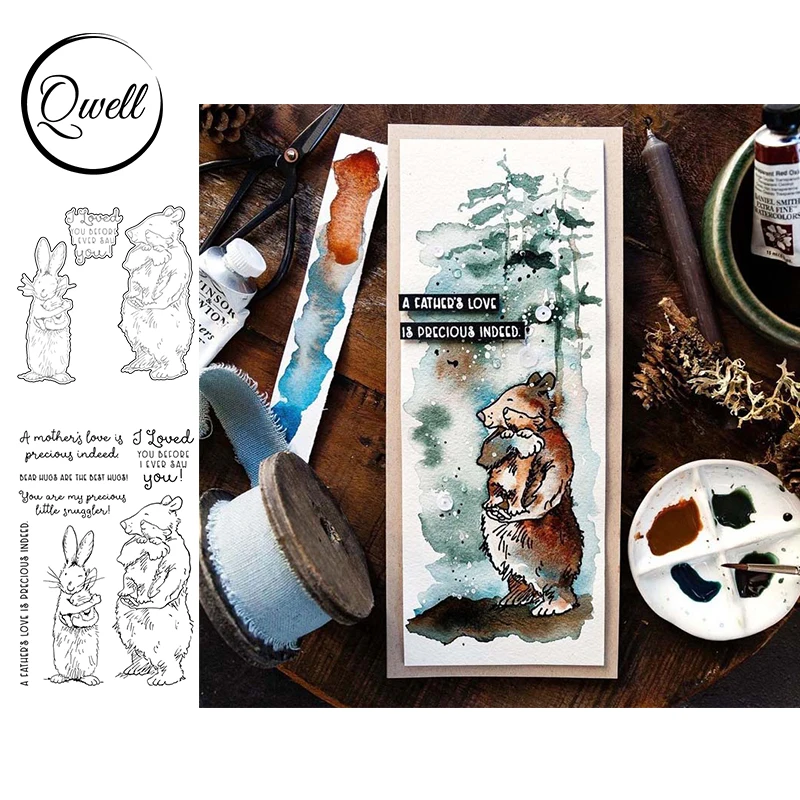 

QWELL Bunny Mice Parent-child Precious Love Cutting Dies With Clear Stamps Set DIY Scrapbooking Craft Paper Making Template 2021