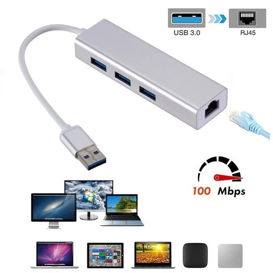 Сетевая карта Ethernet RJ45 Lan с 3 портами USB 0 концентратор разветвитель к Ethernet-адаптеру