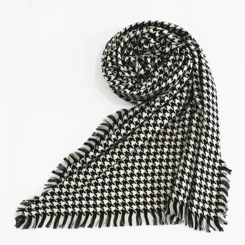 Хлопковый шарф для женщин черно белый клетчатый имитация кашемира утолщенная