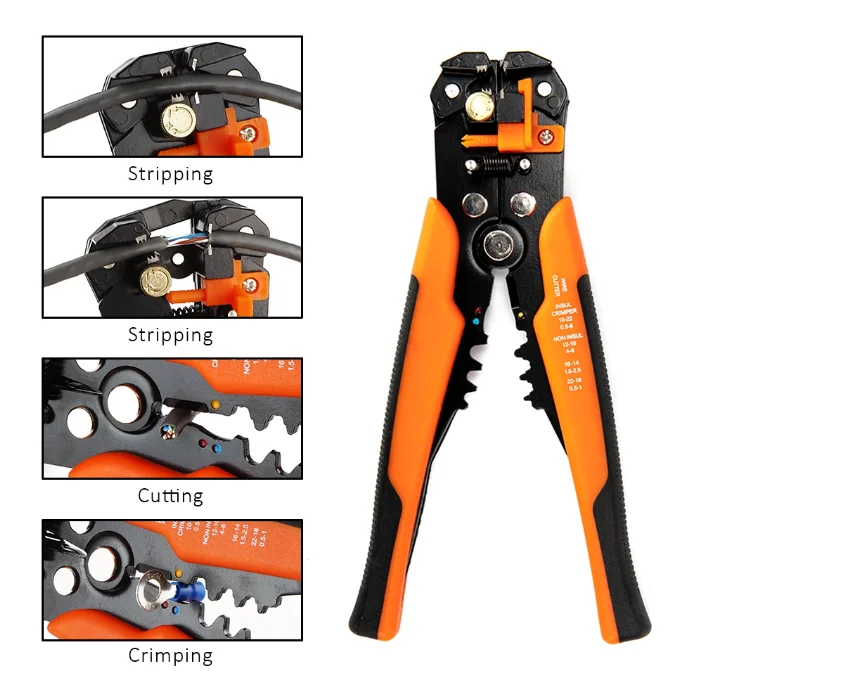 Self-adjusting Cable Cutter Crimper Wire Stripper 3 in 1 Multi Pliers for 0.2~6.0mm Wire Stripping Cutting Crimping 10-24 AWG