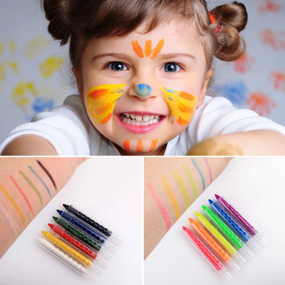 

Removable Non Toxic Cosplay Halloween Party Easy Apply Palette Facial Body Art Portable Festivals Face Paint Kit 6 Colors Makeup