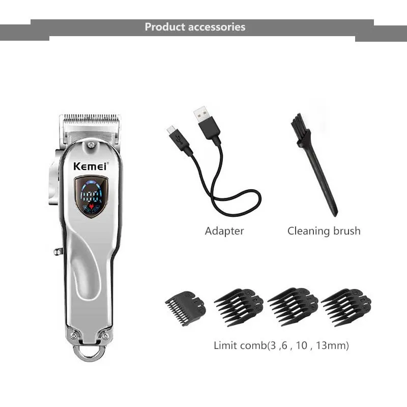 

Kemei hair trimmer cordless Hair cutter barber hair clipper 4 lever blade adjustment LCD display beard trimmer KM-2010