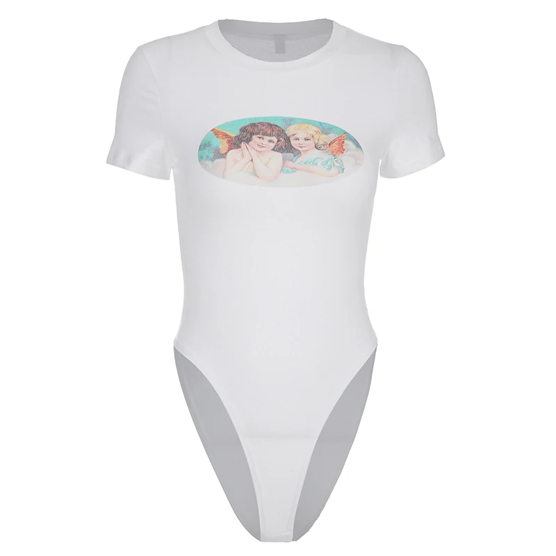 Повседневный облегающий боди Rapcopter с принтом ангела обтягивающий хлопковый