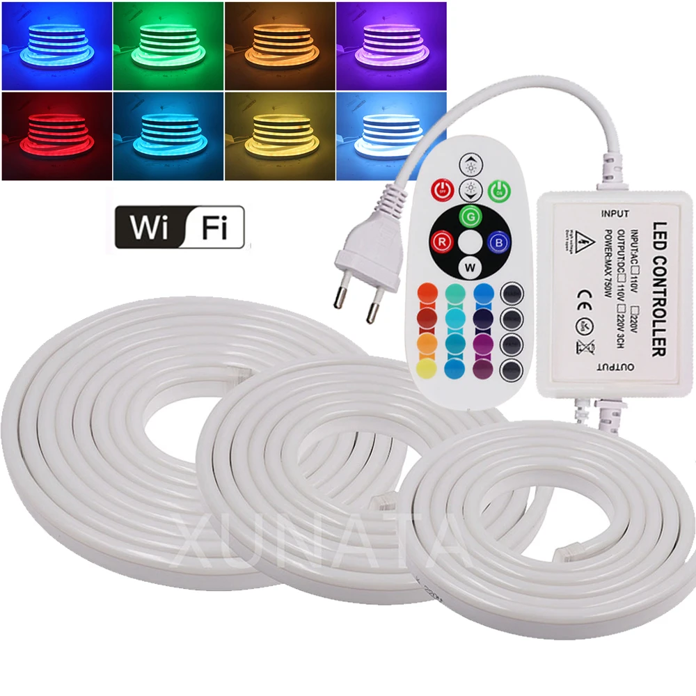 

WIFI Control RGB Neon Strip Light Lamp Waterproof 5050 2835 White /Warm White Flexible LED Neon Rope Light EU UK AU 220V US 110V