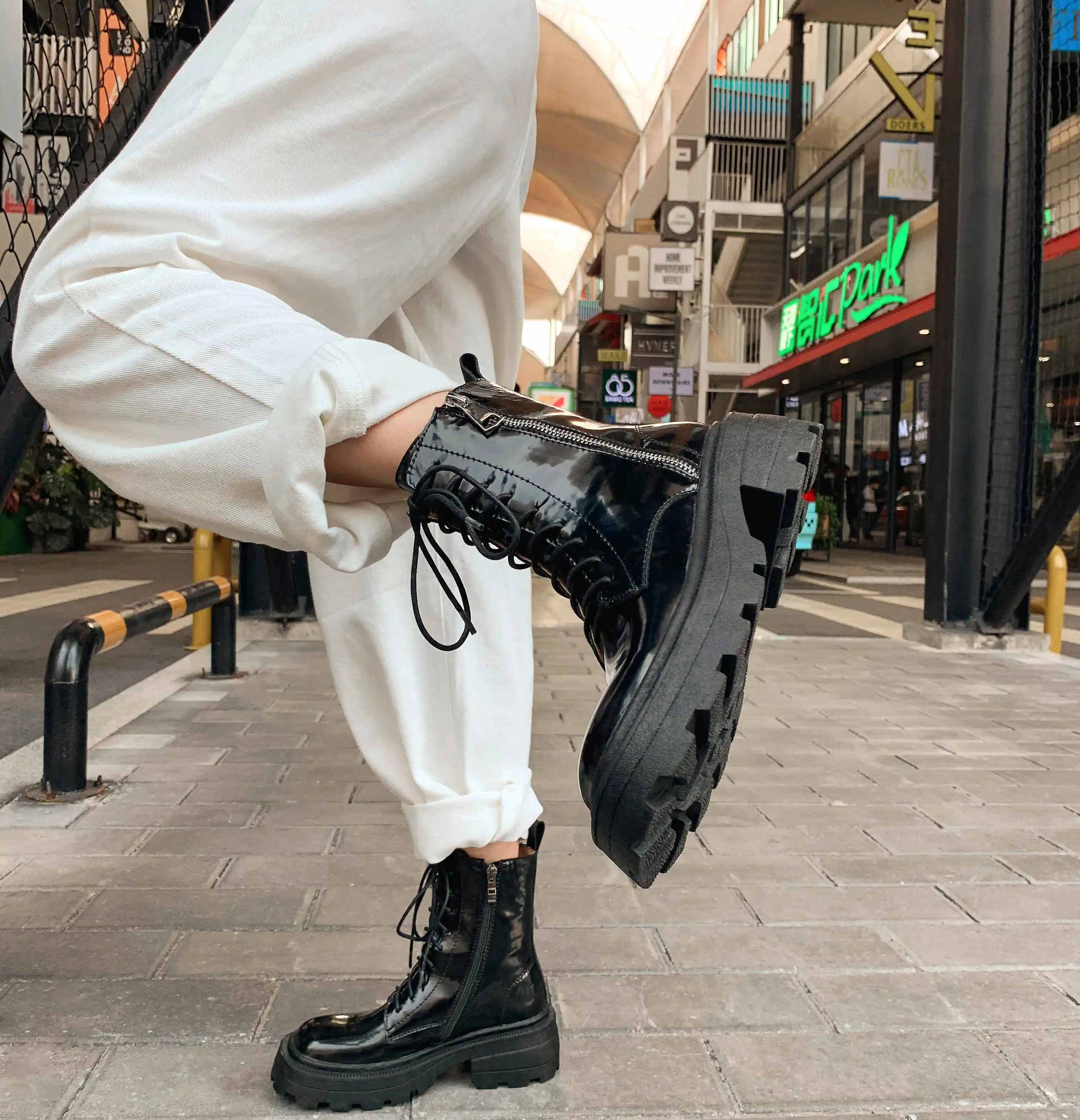 

Krazing pot leisure genuine leather high quality platform classic colors round toe thick high heel zipper soft ankle boots L66