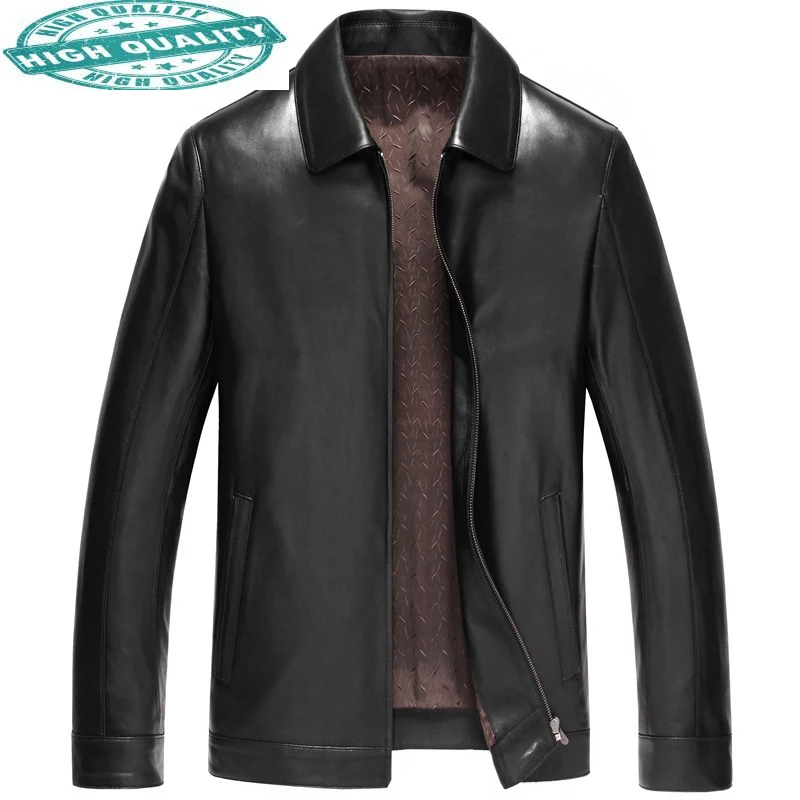 

Sheepskin Men's Coat Genuine Men Autumn Brown Real Leather Jackets 25Z6608 KJ2435