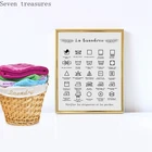 Французский плакат с символами стирки, черно-белый плакат, постер, декор комнаты, Прачечная, настенное искусство, Картина на холсте, стирка