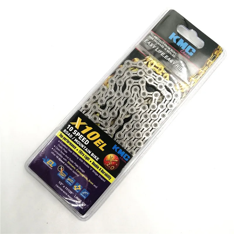 X10EL Silver 116L Цепь KMC 6-7-8-9-10-11-12 Скоростей 116л 118л 126л MissingLink MTB горный велосипед дорожный велосипед Складная велосипедная цепь X8 X9 X11 X12 EL - Цвет: X10EL Silver 116L
