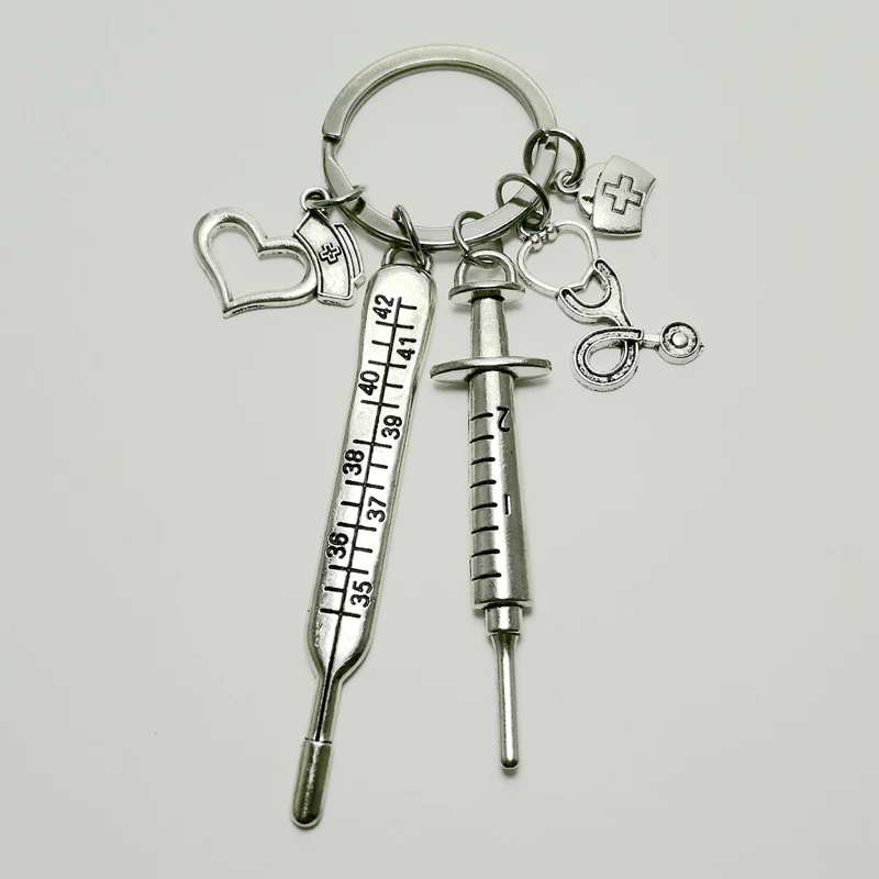 1PCS Thermometer Nurse Cap Keychain First Aid Box Stethoscope Syringe Nurse Nurse Keychain Doctor Personality DIY Jewelry