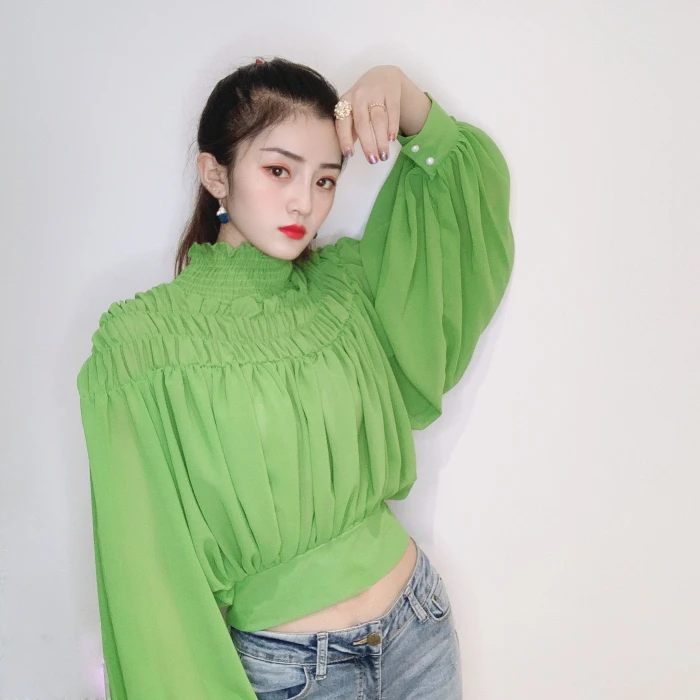 Шифоновая рубашка с рукавами-фонариками для женщин весна 2020 новый корейский