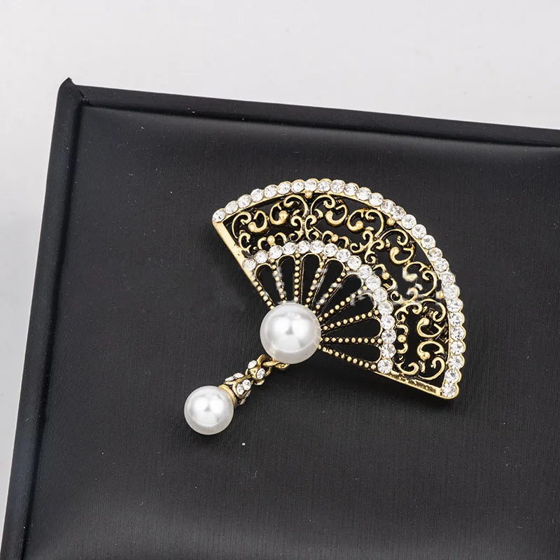 Новинка ретро Хрустальная брошь в виде веера жемчужная кисточка булавка на