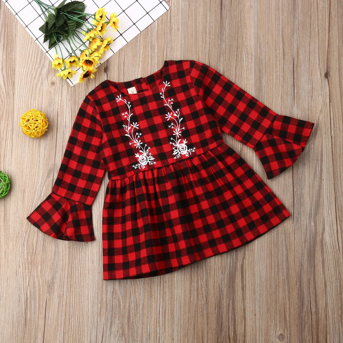 

Christmas Toddler Kid Baby Girl Plaid Long Sleeve Casual Cotton Plaid Party Pageant Princess Xmas Dress Clothes