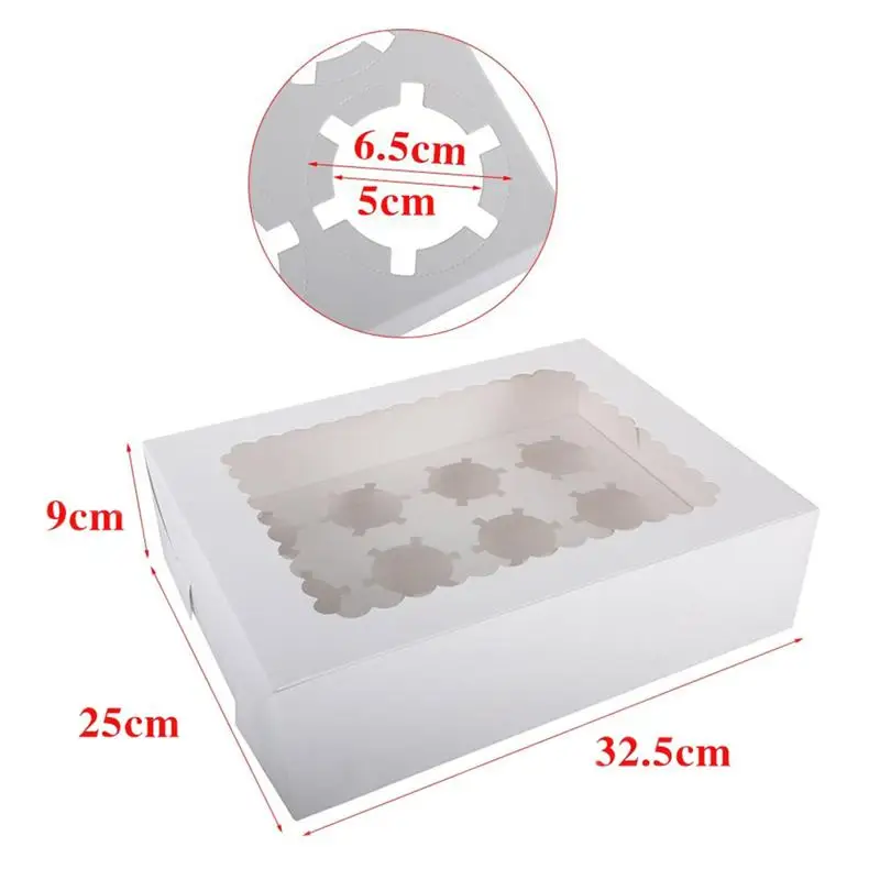 

5pcs Portable 12-Cavity Cupcake Box Container Muffin Window Box (White)