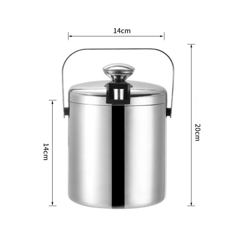 

1pc Double Walled Stainless Steel Ice Bucket Portable Ice Chiller Cooler Ice Cube Container for Champagne Beer KTV Bar (Sil