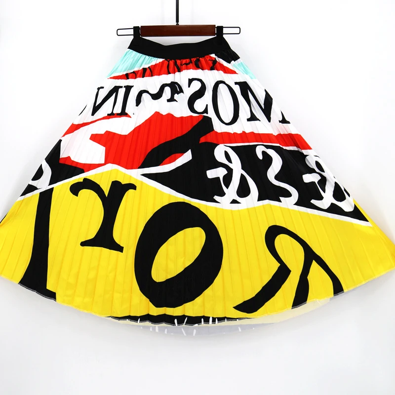 Юбка женская плиссированная Длинная с завышенной талией и мультяшным