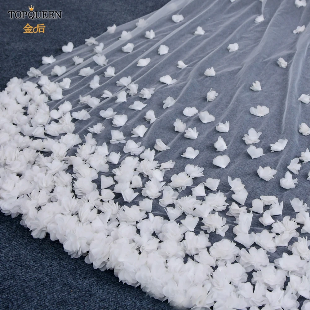 

TOPQUEEN V93 High-end High Quality Handcrafted 3m Long Cathedral Wedding Veil Super Dense Flowers Bridal Veil Soft Lolita Veil