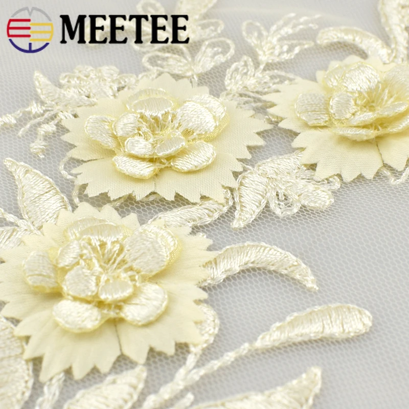2/5 шт. Meetee 22*11 см 3D цветок вышитая кружевная Аппликация Свадебное платье украшение