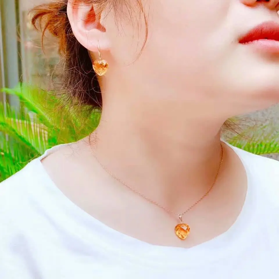 

shilovem 18k yellow gold citrine pendants stud earrings fine Jewelry women party new none necklace gift 12*12mm btz1212386j