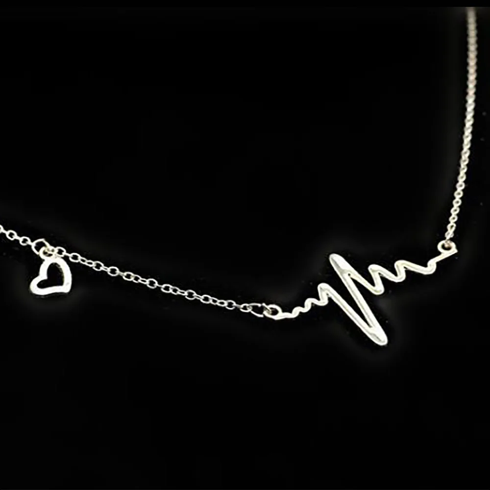 

Electrocardiogram Love Heart Pendant Necklaces For Women Fashion Clavicle Chain Chokers 2021 Kpop Couples Pendant Jewelry Gift