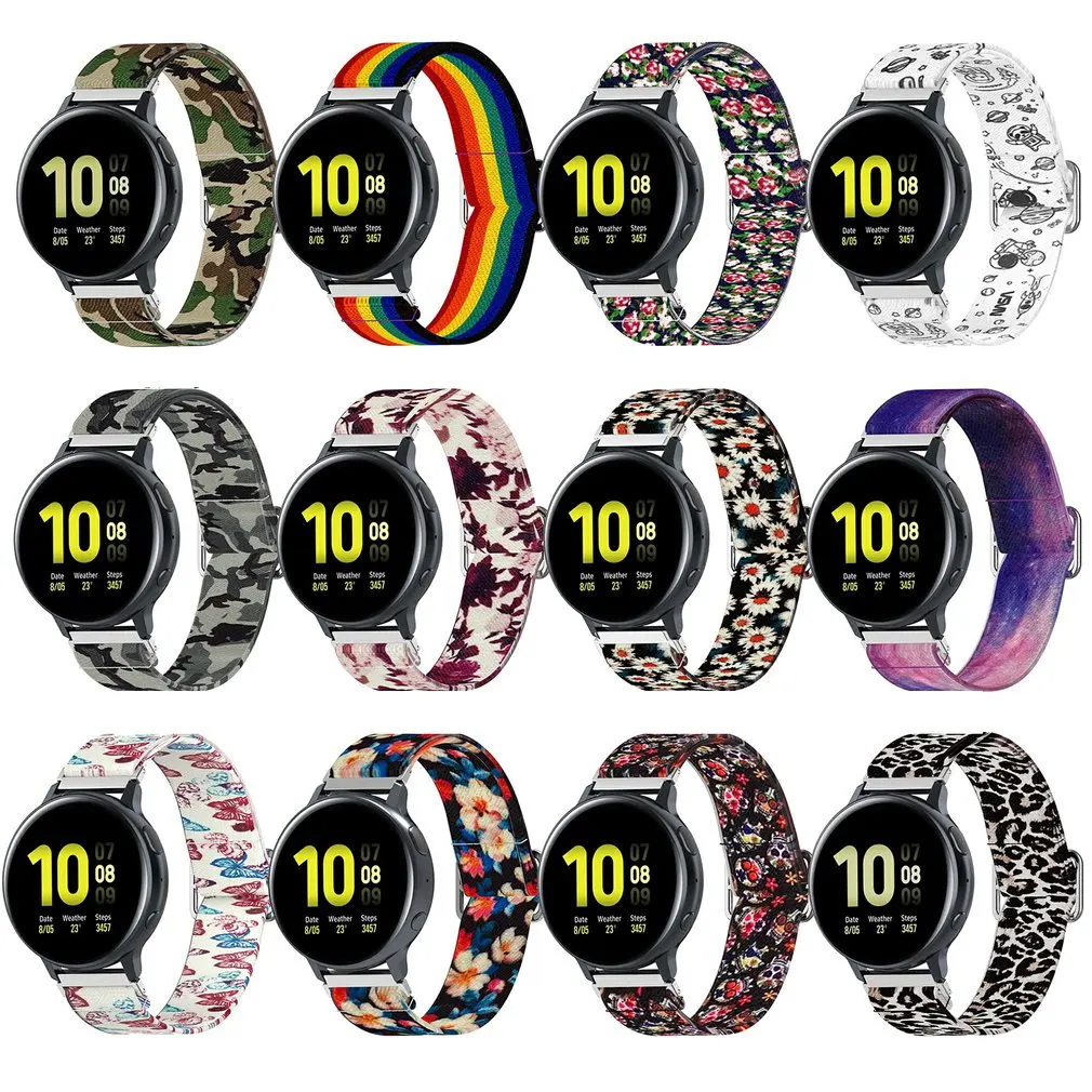 

20mm Wristband Color Elastic Strap Band Adjustable Stretchable Elastic Braid Replacement Wristband For Samsung Galaxy Watch 3 4
