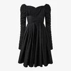 Женское платье с пышными рукавами TVVOVVIN, черное винтажное сексуальное весенне-осеннее платье с квадратным вырезом и длинным рукавом, ZF8H