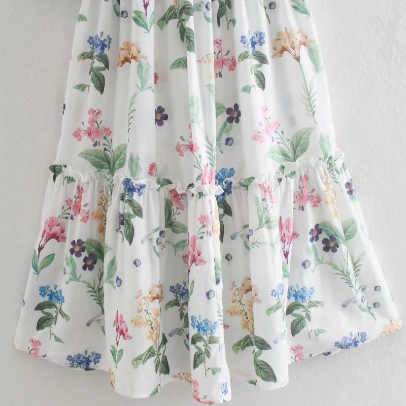 

Elegant Square Collar Puff Sleeve Women Dresses High Waist A-line Slim Print Patchwork Vestidos 2021 Summer Chic Femme Robe