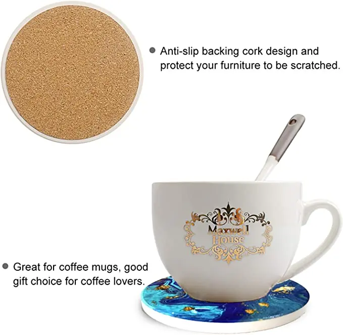 

4 Blue Mandala Style Coaster with Cup Mat Thermal Insulation Silicone Coaster Non-slip Coaster Placemat Table Mat