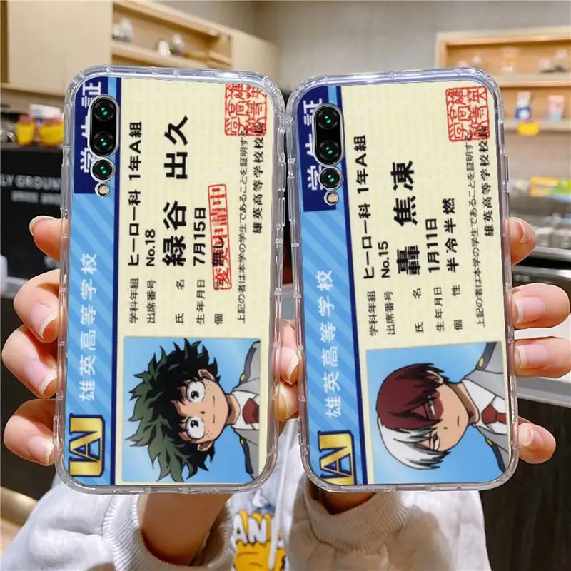 

My Hero Academia Student Card Phone Case For Xiaomi Redmi Note 7 7A 8 8T 9 9A 9S 1 K3 Pro Ultra Transparent Phone Case