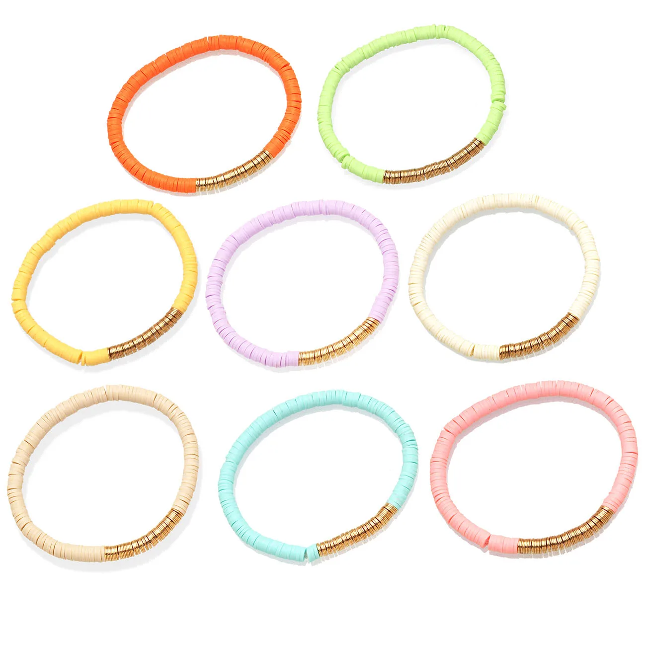 

Boho 5mm Homochromy Polymer Clay Heishi Beads Stretch Bracelet Women Girl Purple Blue Orange White Pink Summer Beach Jewelry Her