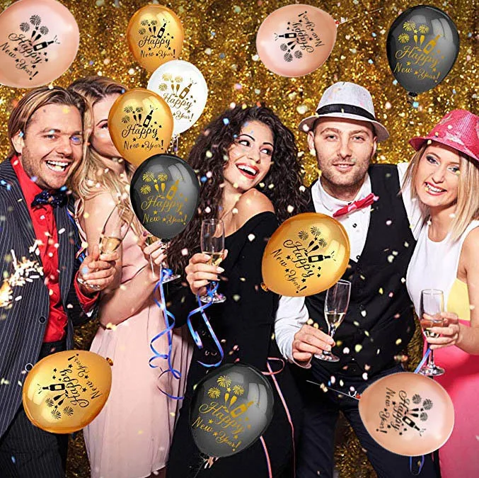 1 комплект Happy год латексных воздушных шаров с Фольга шара с цифрой золотистый воздушный шар "Конфетти" пижамный комплект на Рождество, Год Вечерние Декор поставки
