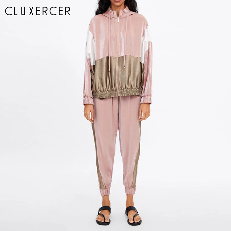 Женский спортивный костюм для бега розовый из двух предметов кофта с капюшоном и